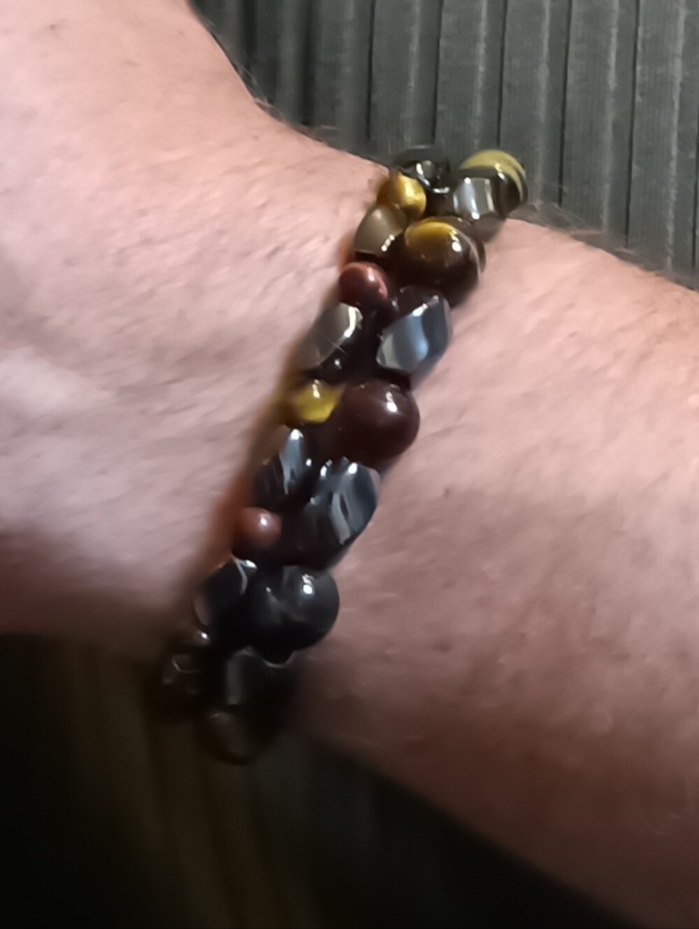 Rainbow Tiger Eye and Hematite Stretch Bracelet - Multicolor - Picture 3 of 8